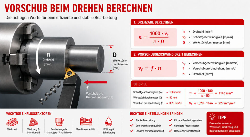 So berechnen Sie den Vorschub beim Drehen richtig: Erfahren Sie, wie Sie Geschwindigkeit und Schnittwerte optimal abstimmen.