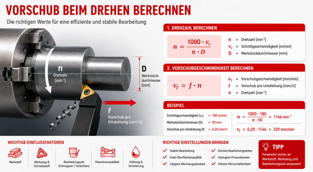 So berechnen Sie den Vorschub beim Drehen richtig: Erfahren Sie, wie Sie Geschwindigkeit und Schnittwerte optimal abstimmen.